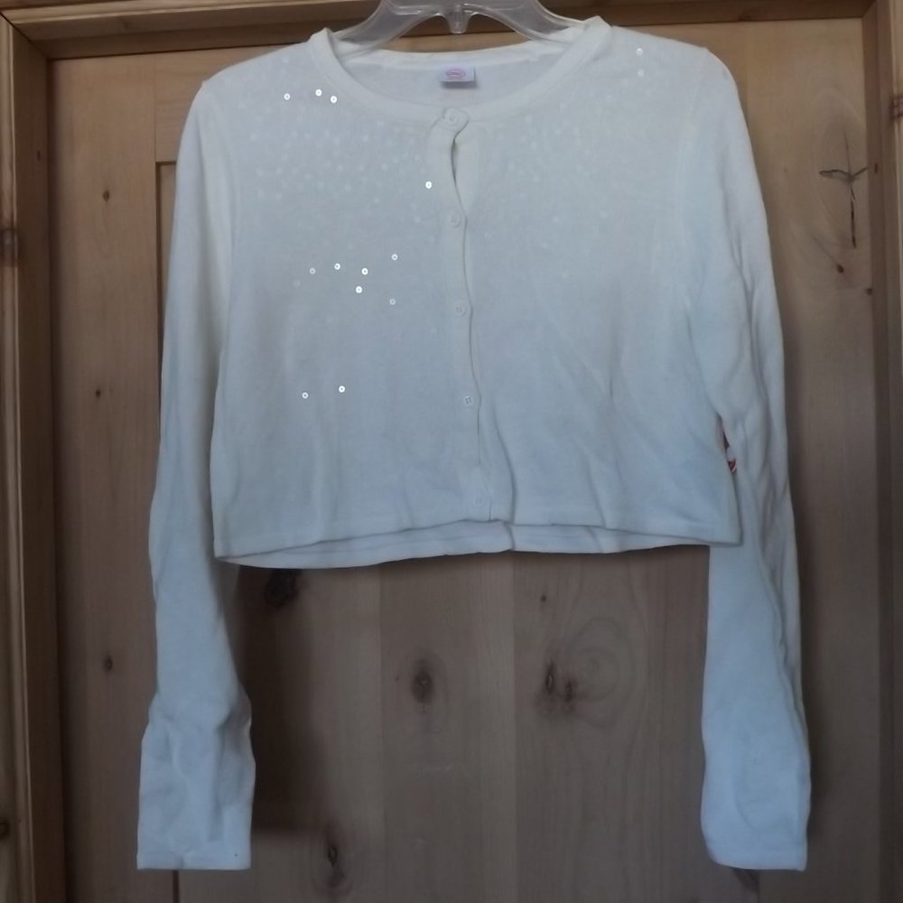 Wonder Nation - Girls XXL (18) - White Cardigan Sweater with Sequence Accents